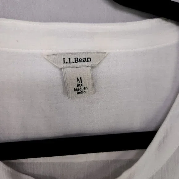 LL Bean Cotton Gauzy Long Sleeve Button Up Shirt Womens Medium Sheer White Beach - Picture 9 of 13